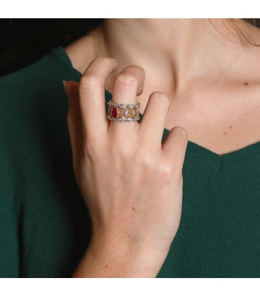 Buccellati Tulle gold, diamonds and ruby ring