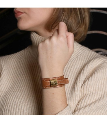 Hermès Artemis gold plated metal and leather bracelet