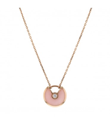 Cartier Amulette pink opal, diamond and gold necklace