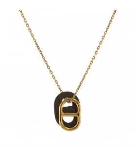 Hermès O'Maillon gold plated metal and leather necklace