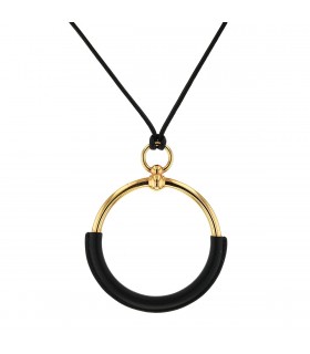 Hermès Loop gold plated metal and leather necklace