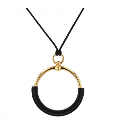 Hermès Loop gold plated metal and leather necklace