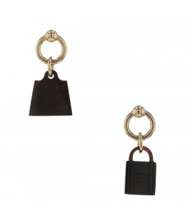 Hermès Amulette Maroquinier buffalo horn and 18k gold plated metal earrings