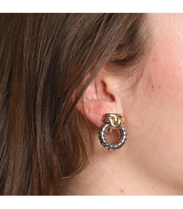 Bulgari Parentesi stainless steel and gold earrings