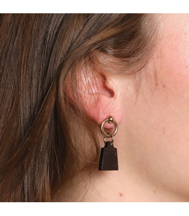 Hermès Amulette Maroquinier buffalo horn and 18k gold plated metal earrings