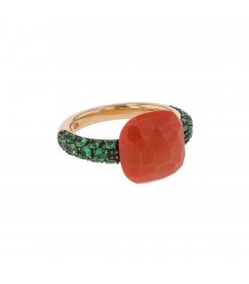 Pomellato Capri coral, garnets and gold ring