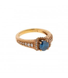 Blue diamond, diamonds and gold ring