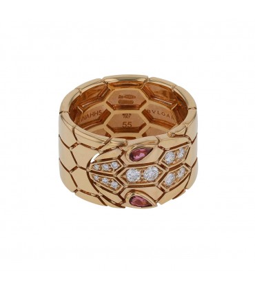 Bulgari Serpenti diamonds, rubellites and gold ring