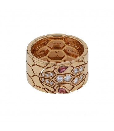 Bulgari Serpenti diamonds, rubellites and gold ring