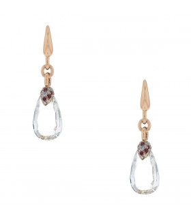 Pomellato Pin Up rock crystal, diamonds, rubies and 18k gold earrings