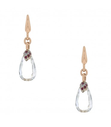 Pomellato Pin Up rock crystal, diamonds, rubies and gold earrings