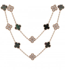 Van Cleef & Arpels Alhambra diamonds, mother-of-pearl and gold long necklace