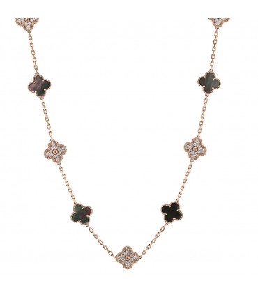 Van Cleef & Arpels Alhambra diamonds, mother-of-pearl and 18k gold long necklace