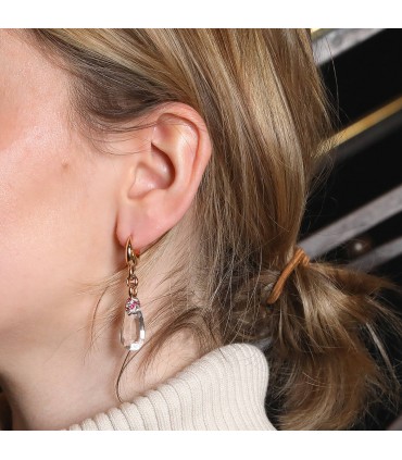 Pomellato Pin Up rock crystal, diamonds, rubies and 18k gold earrings