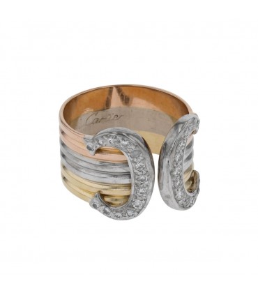 Cartier Double C diamonds and three-tones gold ring