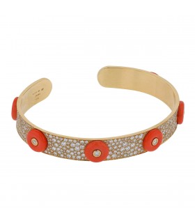Canaglia reconstituted coral, diamonds and gold bracelet
