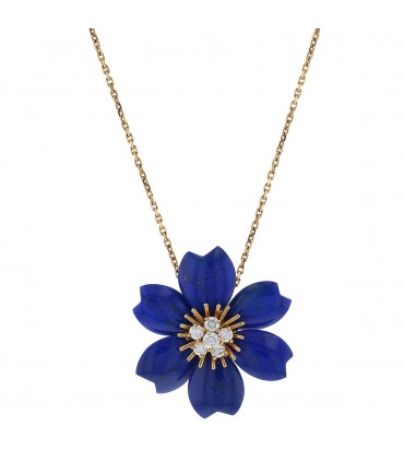 Van Cleef & Arpels Rose de Noël lapis lazuli, diamonds and 18k gold brooch necklace