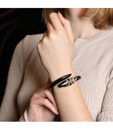 Gay Frères ebony wood, diamonds and 18k gold bracelet