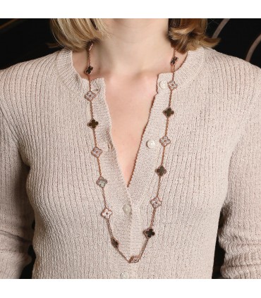 Van Cleef & Arpels Alhambra diamonds, mother-of-pearl and 18k gold long necklace