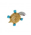 Two-tones gold, diamonds, ruby and turquoise brooch
