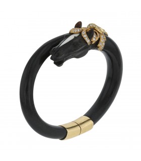 Gay Frères ebony wood, diamonds and 18k gold bracelet