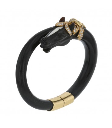 Gay Frères ebony wood, diamonds and 18k gold bracelet