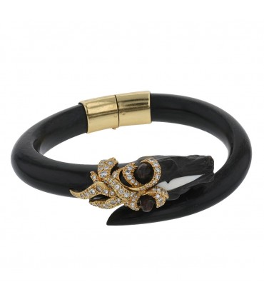 Gay Frères ebony wood, diamonds and 18k gold bracelet