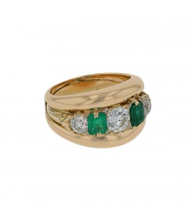 Emeralds, diamonds and gold ring