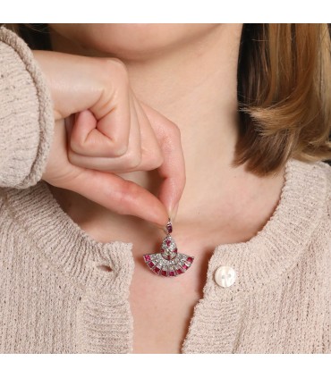 Diamonds, rubies and platinum necklace