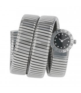 Bulgari Serpenti Tubogas diamonds and stainless steel watch
