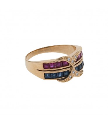 Diamonds, rubies, sapphires and gold ring