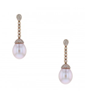 Boucles d’oreilles or, diamants et perles de culture