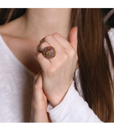 Diamonds, color sapphires and gold ring