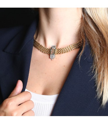 Diamonds, aquamarine and gold necklace