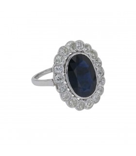 Bague platine, saphir, diamants