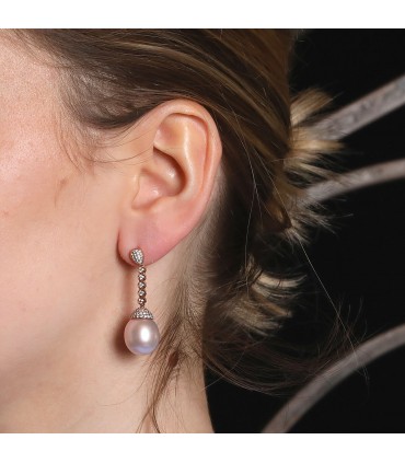 Boucles d’oreilles or, diamants et perles de culture