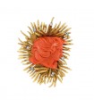 Coral, diamonds and 18k gold brooch