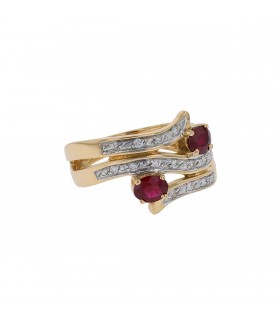 Rubies, diamonds and two tones gold ring