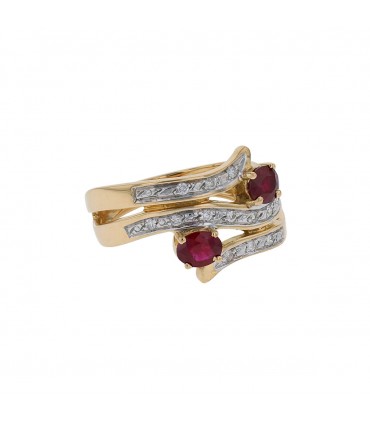 Rubies, diamonds and two tones gold ring