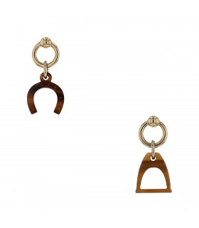 Hermès Amulette Equestre horn and gold plated metal earrings