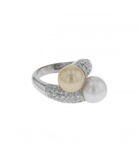 Bague or, perles et diamants