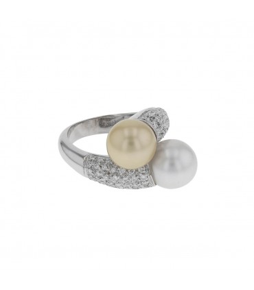 Bague or, perles et diamants