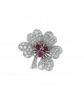 Diamonds, rubies and 18k gold brooch