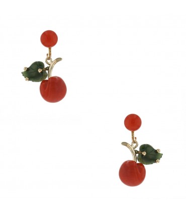 Coral, jade and gold earrings