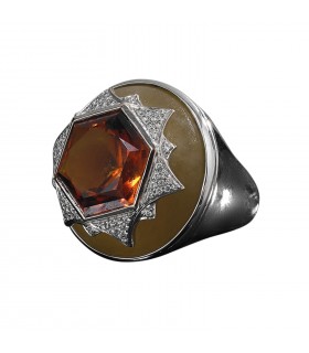 Bague or, citrine et diamants