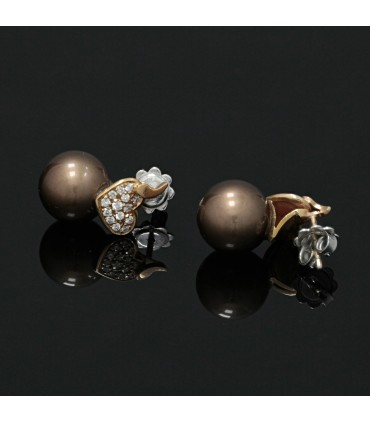 Boucles d’oreilles or, perles et diamants