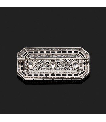 Onyx, diamonds and platinum brooch