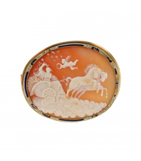 Shell, gold and enamel brooch