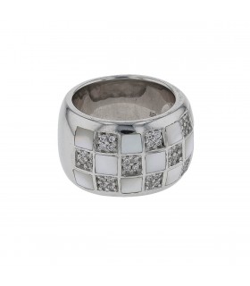 Bague argent, nacre, pierres blanches