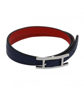 Hermès Behapi stainless steel and leather bracelet